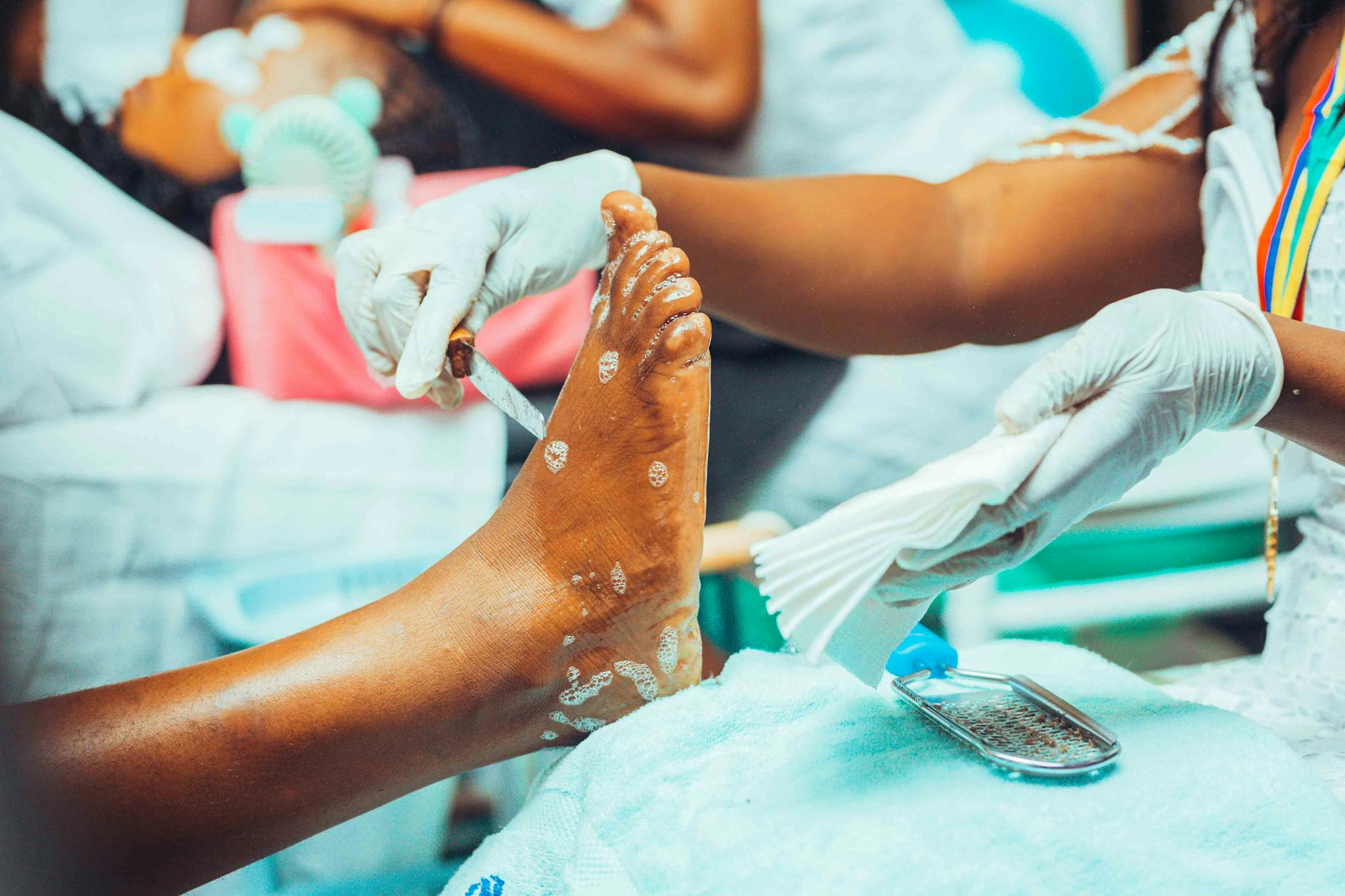 A professional pedicure service in a spa providing relaxation and foot care.